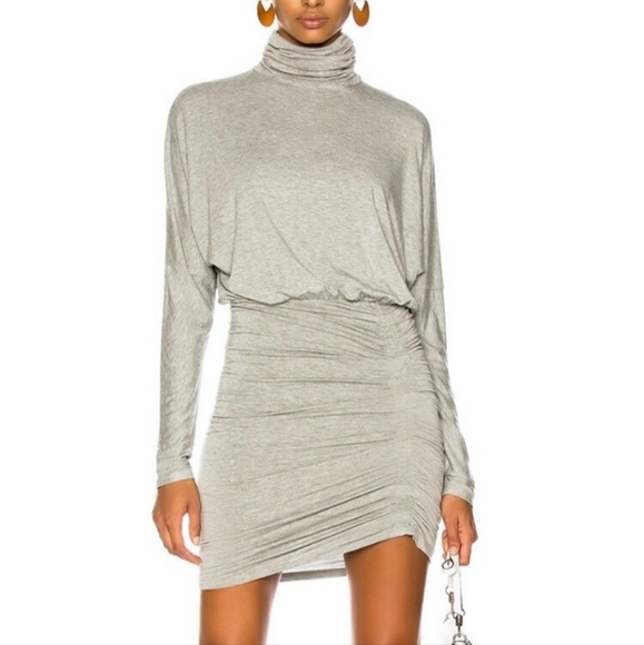 Veronica Beard Manda Dress Heather Grey XS Mini Ruched Turtleneck - Picture 1 of 15